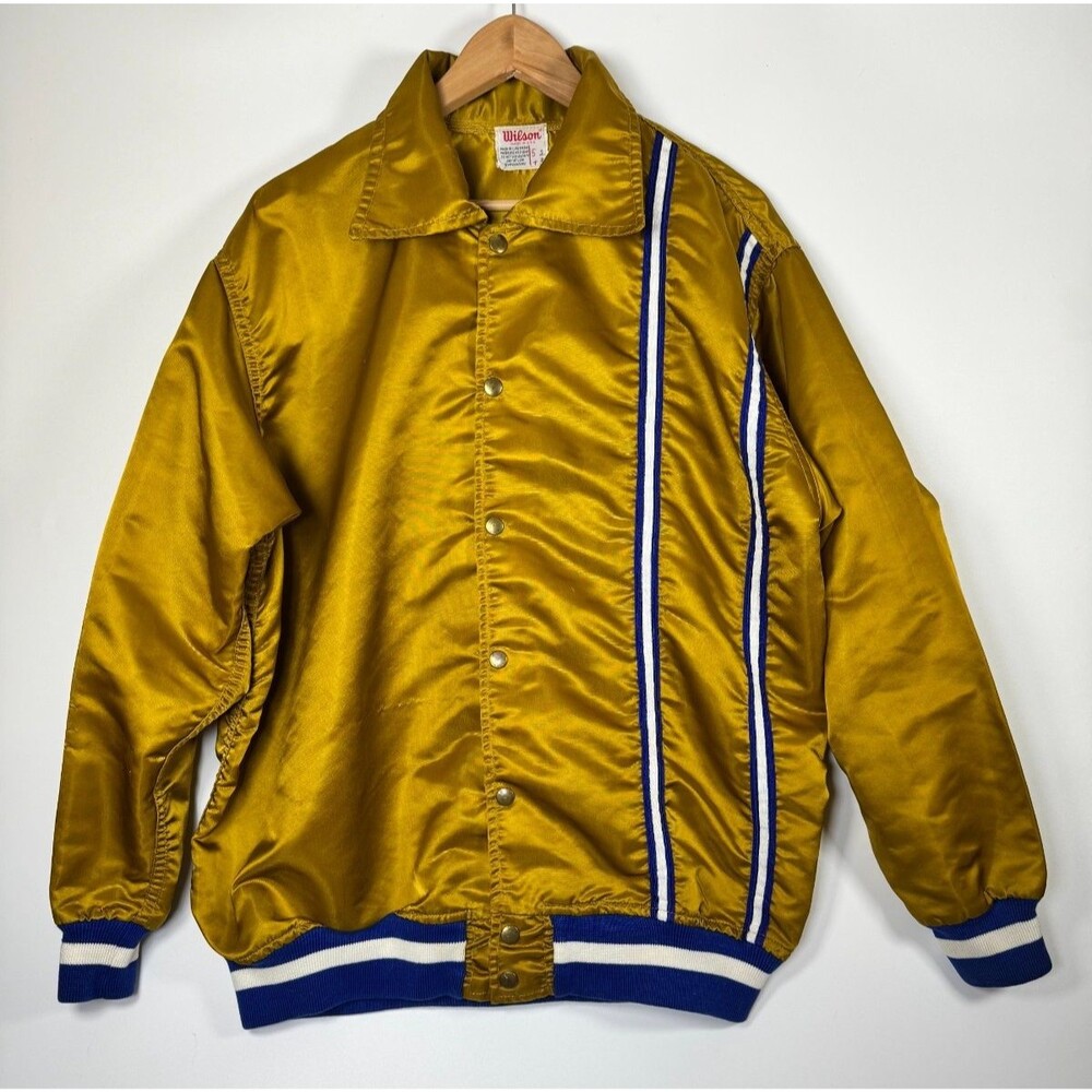 Vintage Wilson Kiwanis International Jacket Large Gold Blue Satin Coach Style